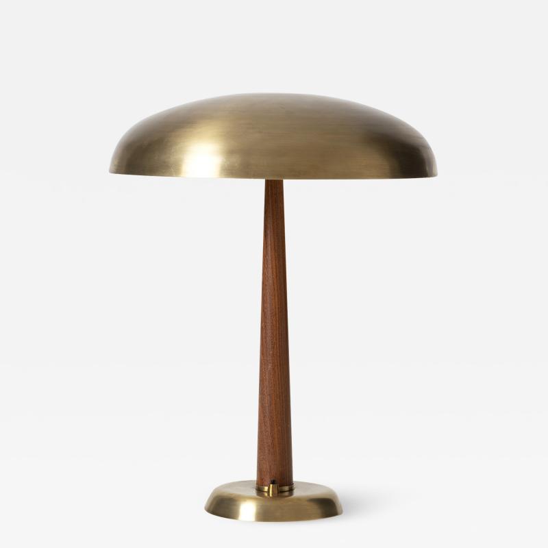 Swedish Brass and Oak Table Lamp