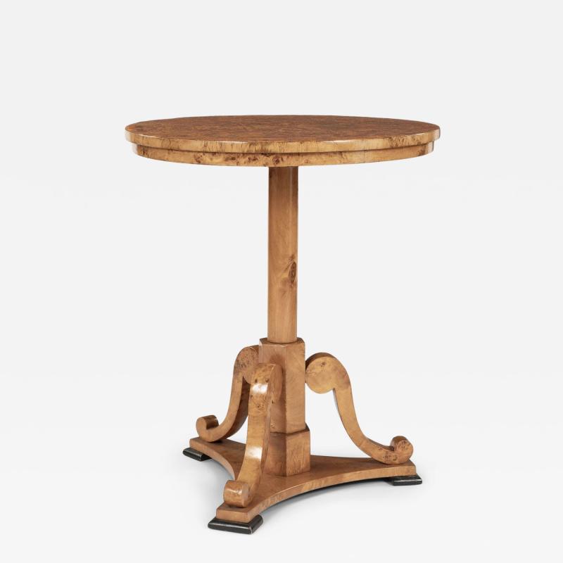 Swedish Burl Alder Gueridon Pedestal Table