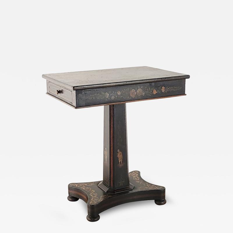 Swedish Chinoiserie Black Lacquered Two Drawer Pedestal Table circa 1840