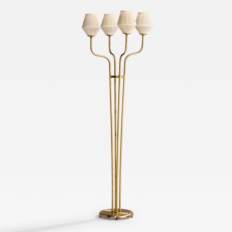Swedish Designer Floor Lamp with Brass and Fabric Sweden 1940s