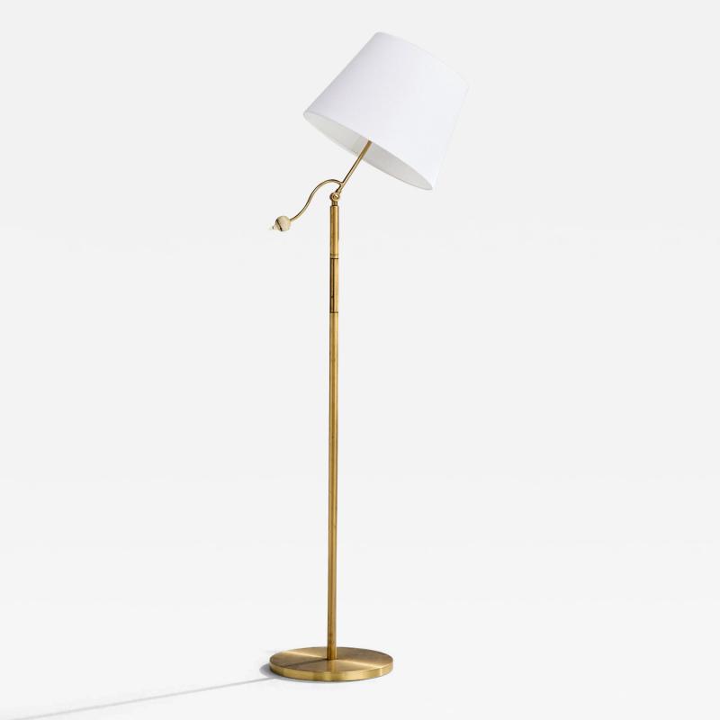 Swedish Designer Floor Lamp with Brass and Fabric Sweden 1940s