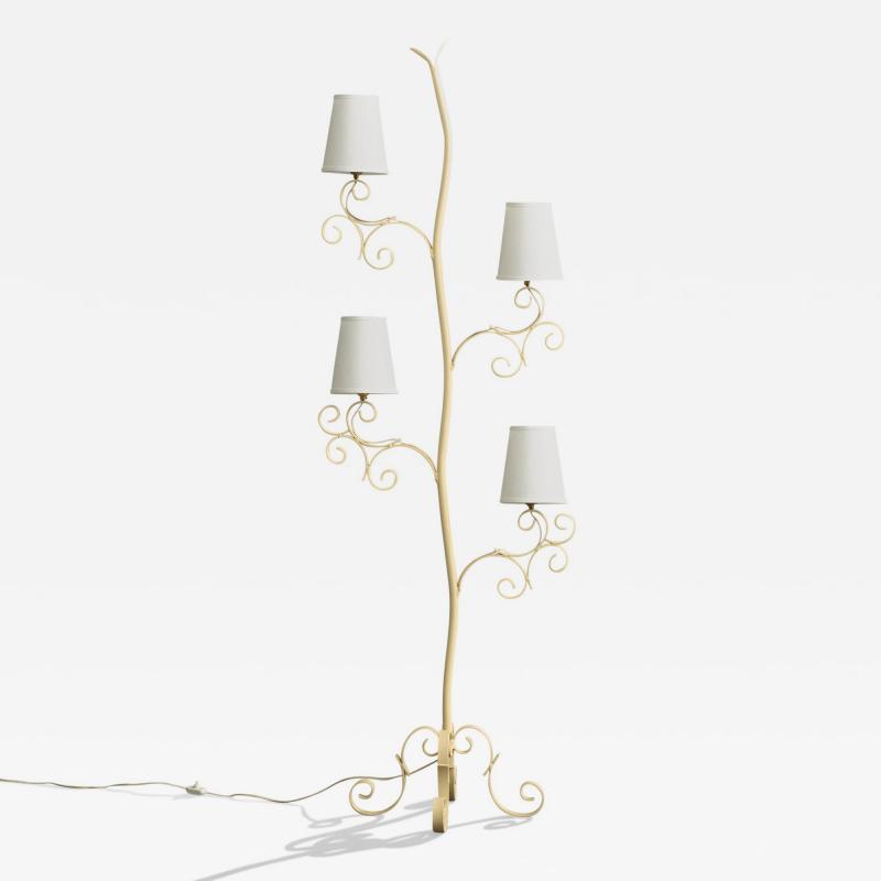 Swedish Designer Floor Lamp with Iron and Fabric Sweden 1940s