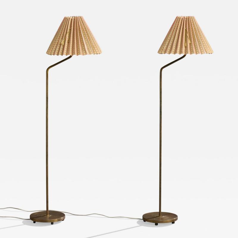 Swedish Designer Floor Lamps with Brass and Fabric Sweden 1950s