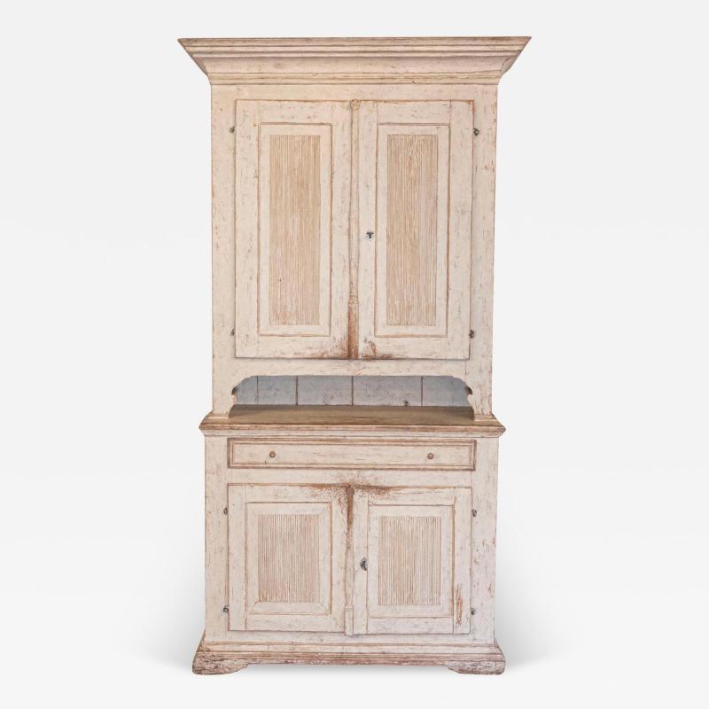 Swedish Early 19th Century Gustavian Painted Tall Cabinet with Reeded Doors