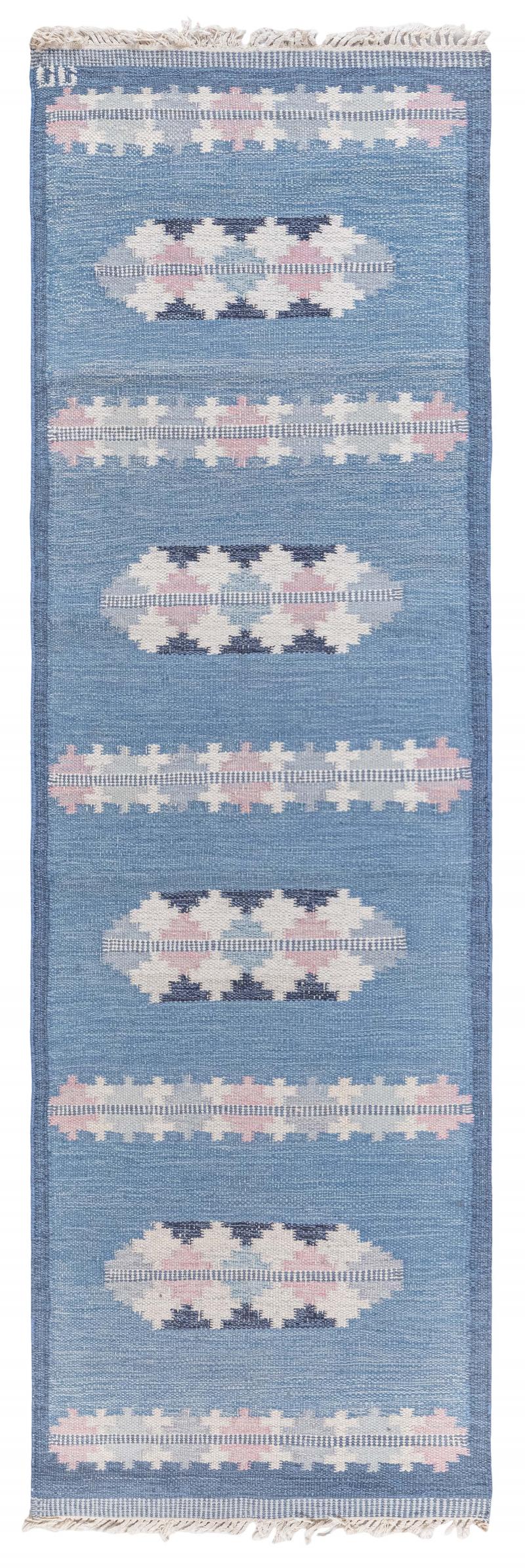 Swedish Flat Woven Runner Signed by Gitt Granssjo Carlsson GG 