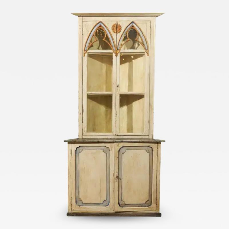 Swedish Gothic Revival Painted Wood Corner Cabinet with Glass Doors circa 1830
