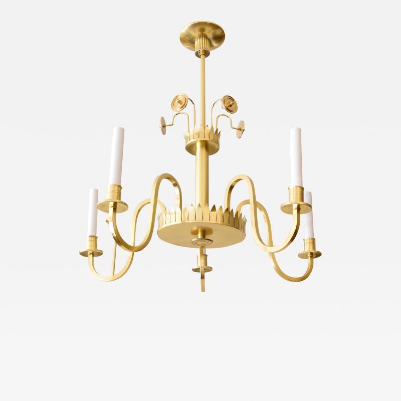 Swedish Grace 5 arm brass chandelier with double crowns 