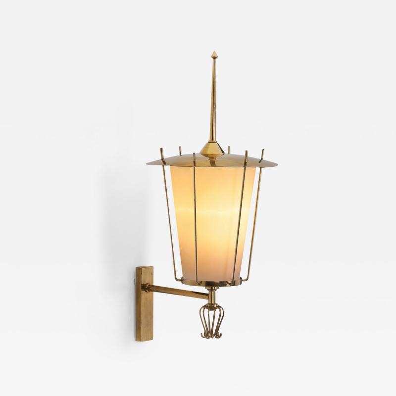 Swedish Grace Brass and Opaque Glass Wall Lamp Sweden 1930s