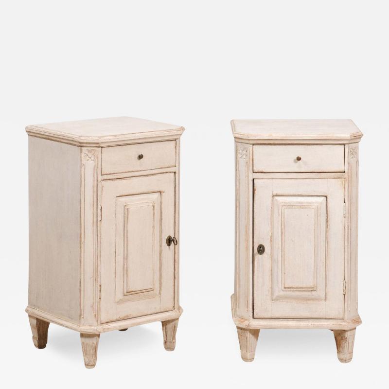 Swedish Gustavian 1880s Light Gray Nightstands with Drawers and Doors a Pair