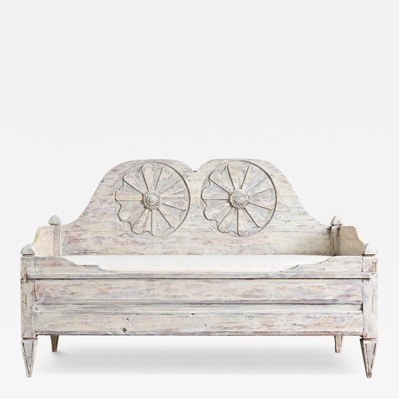 Swedish Gustavian 18th Century Painted Pine Settee with Storage