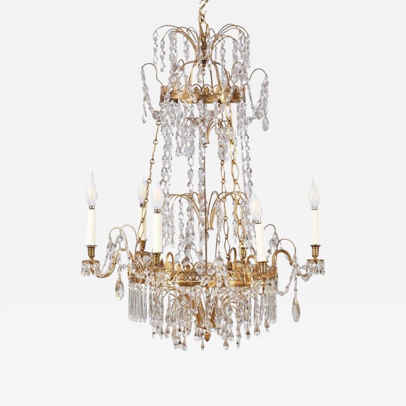 Swedish Gustavian Crystal and Gilt Brass Chandelier