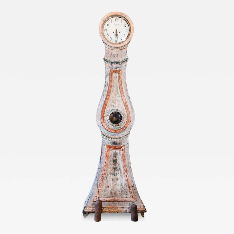 Swedish Gustavian Period 1810s Gray Painted Mora Clock with Brown Accents