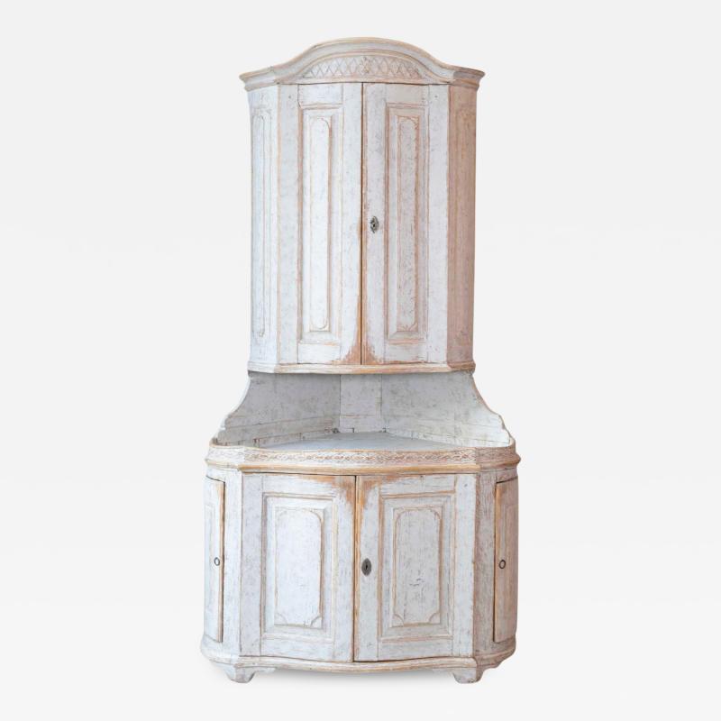 Swedish Gustavian Period Two Part Corner Cabinet with Original Paint Late 18th