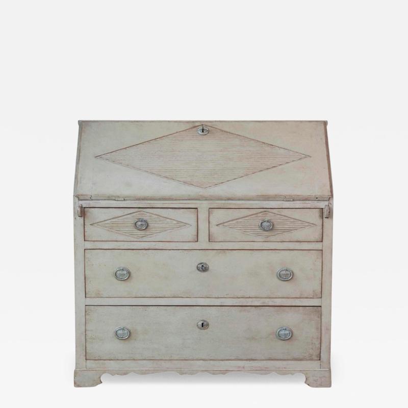 Swedish Gustavian Slant Front Secretary in Original Cream Paint 19th Century