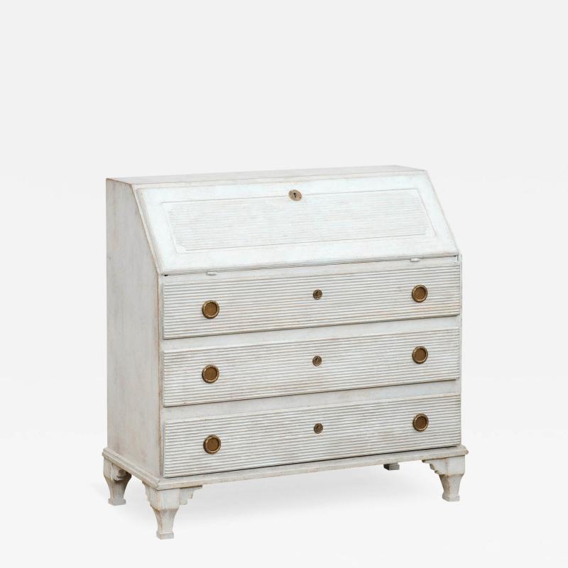 Swedish Gustavian Style 1820s Grey Blue Painted Slant Front Desk Secretary