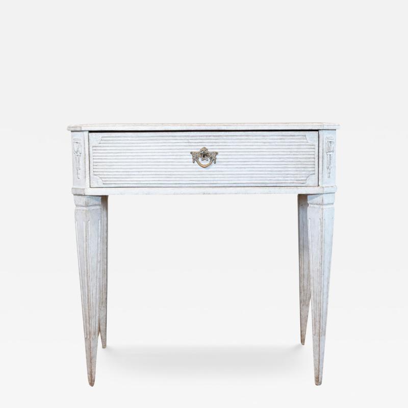 Swedish Gustavian Style 1890s Light Gray Painted Console Table with Drawer