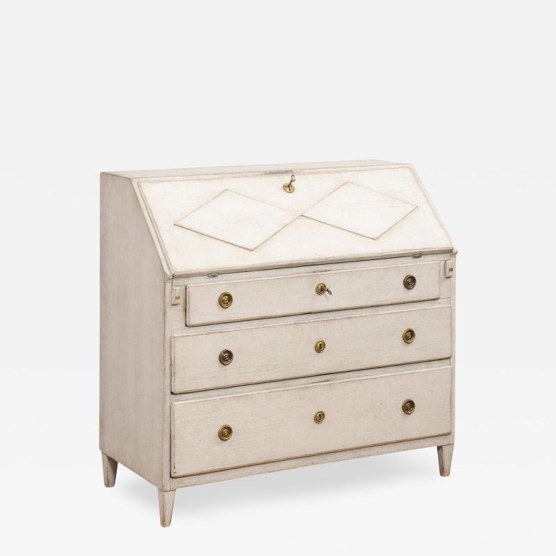 Swedish Gustavian Style 19th Century Painted Slant Front Desk with Three Drawers