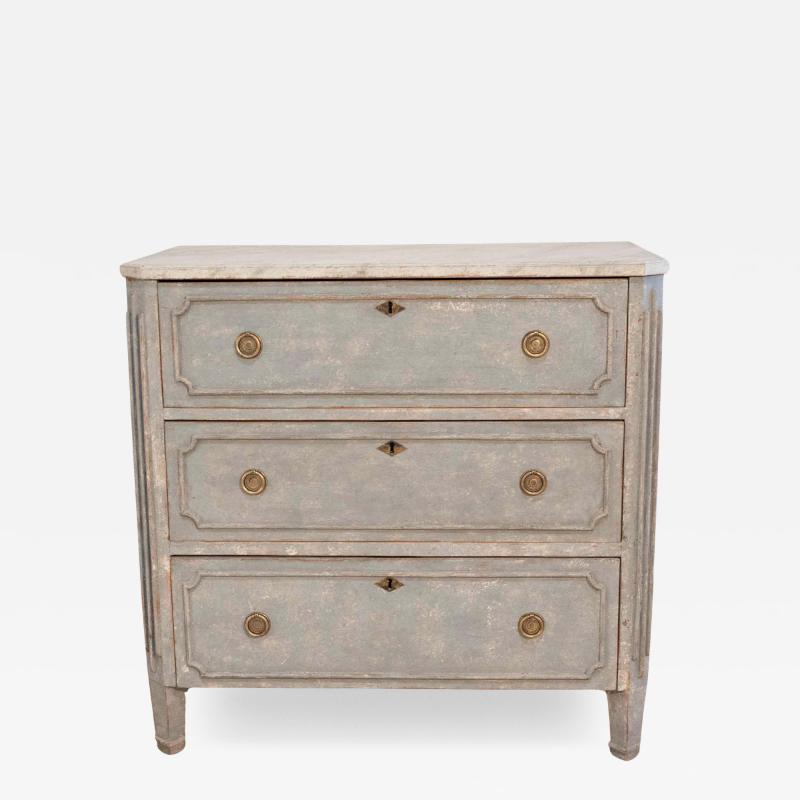 Swedish Gustavian Style Blue Chest of Drawers with Faux Marble Top 1890 1899
