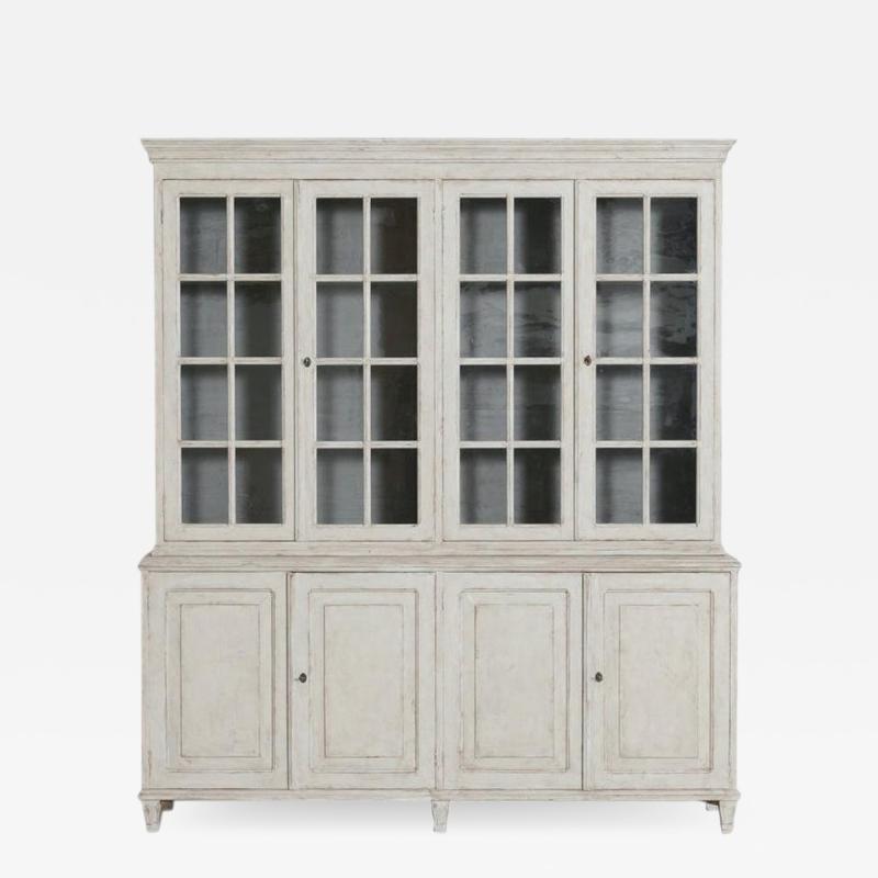 Swedish Gustavian Style Four Door Glass Vitrine Bookcase Cabinet