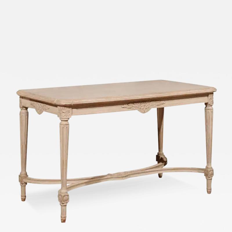 Swedish Gustavian Style Painted Wood Coffee Table with Fluted Legs circa 1920