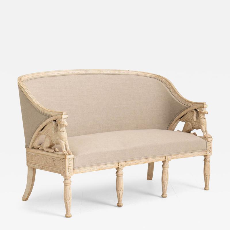 Swedish Gustavian Style Sofa with Griffin Carvings in Original Paint