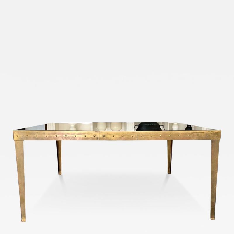 Swedish Large Square Riveted Metal Gilded Coffee Table circa 1970