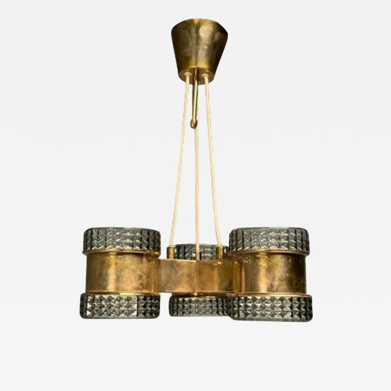 Swedish Mid Century Modern Pendant Glass Brass Sweden 1950s