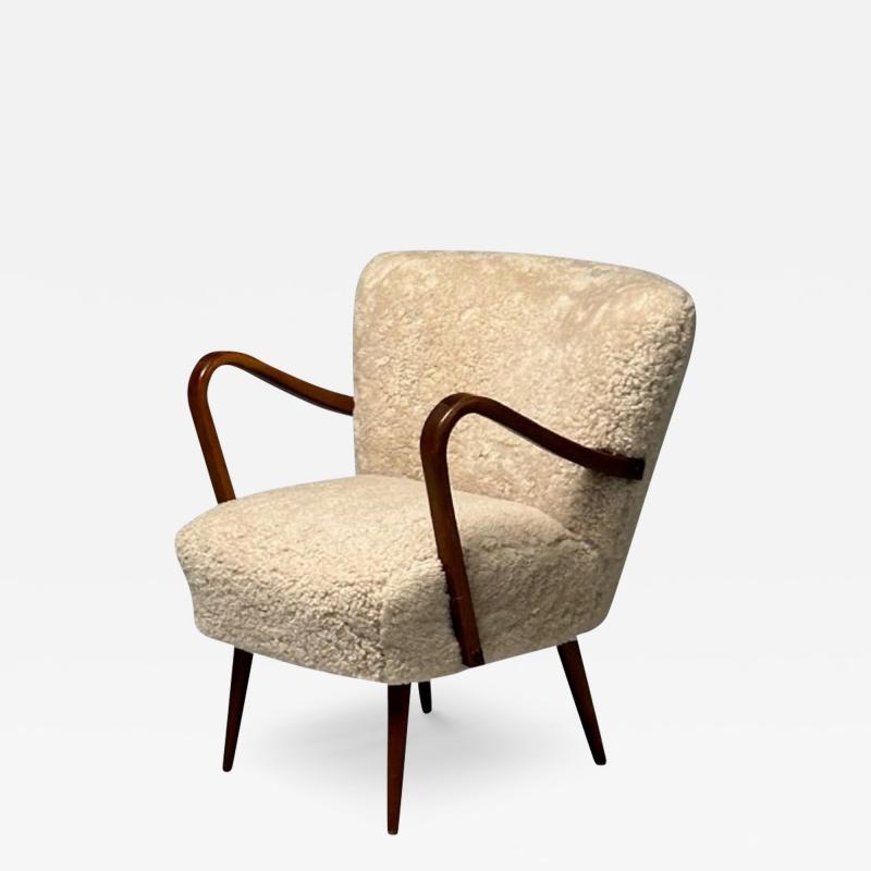 Swedish Mid Century Modern Shearling Lounge Chair Sheepskin Beech 1950s