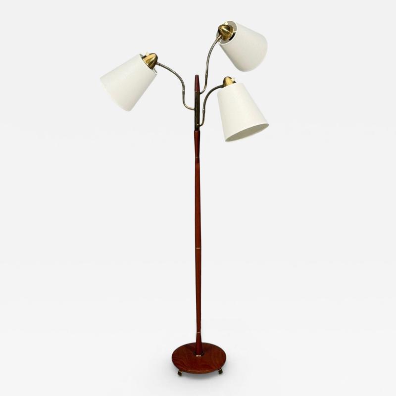Swedish Modern Adjustable Floor Lamp Teak Brass Fabric Sweden 1970s