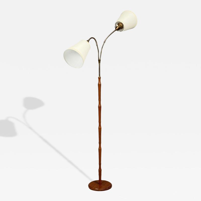 Swedish Modern Adjustable Floor Lamp Wood Brass Sweden 1960s
