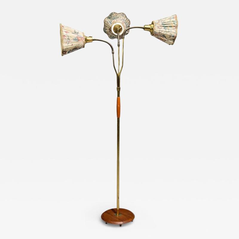 Swedish Modern Adjustable Floor Lamp Wood Metal Fabric Sweden 1950s