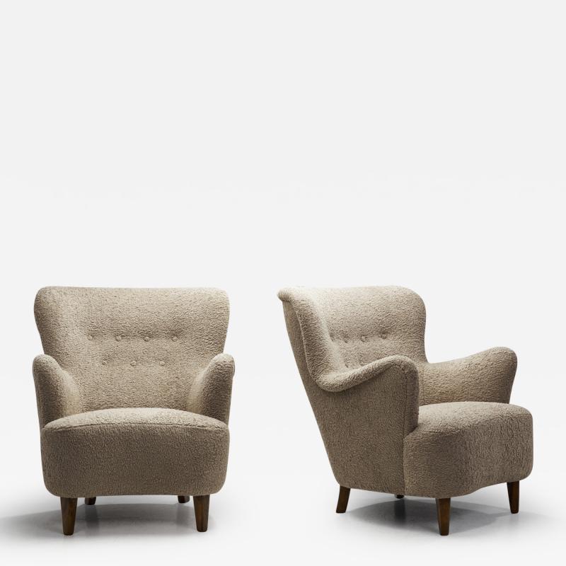 Swedish Modern Armchairs with Curling Arms Sweden 1940s