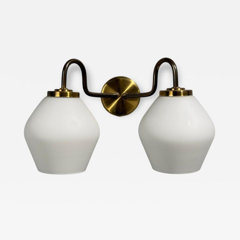 Swedish Modern Double Wall Sconce Brass Glass Sweden 1980s