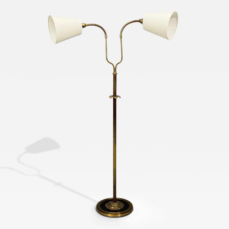 Swedish Modern Dual Head Floor Lamp Reeded Brass Sweden 1950s
