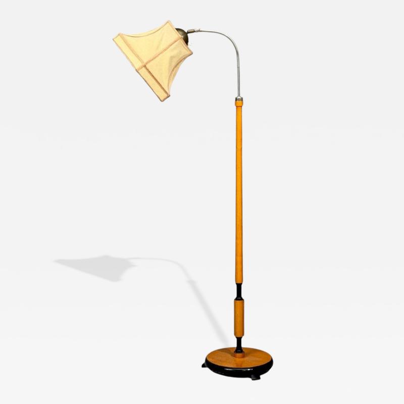 Swedish Modern Floor Lamp Oak Ebonized Wood Suede Sweden 1950s