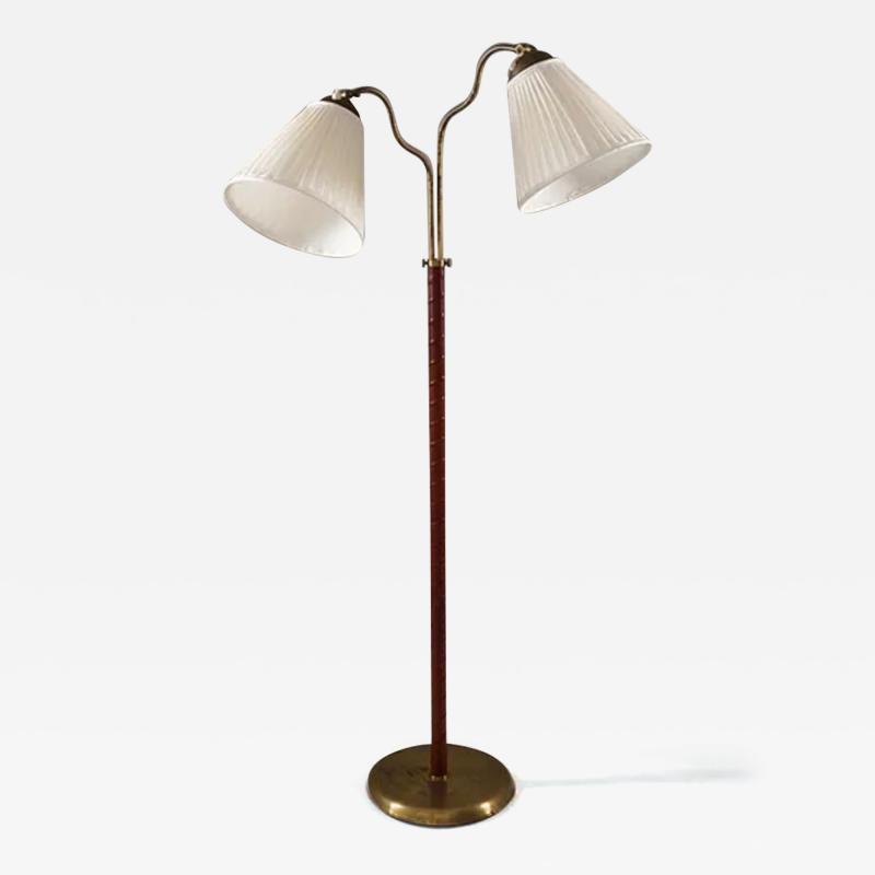 Swedish Modern Floor Lamp in Brass and Leather 1940s