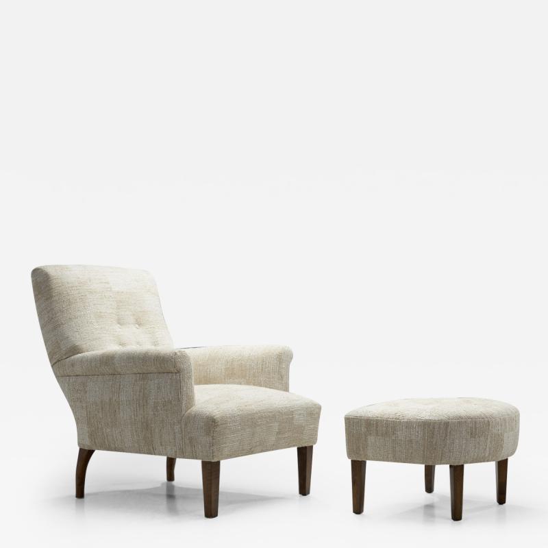 Swedish Modern Lounge Chair with Footstool Sweden 1940s