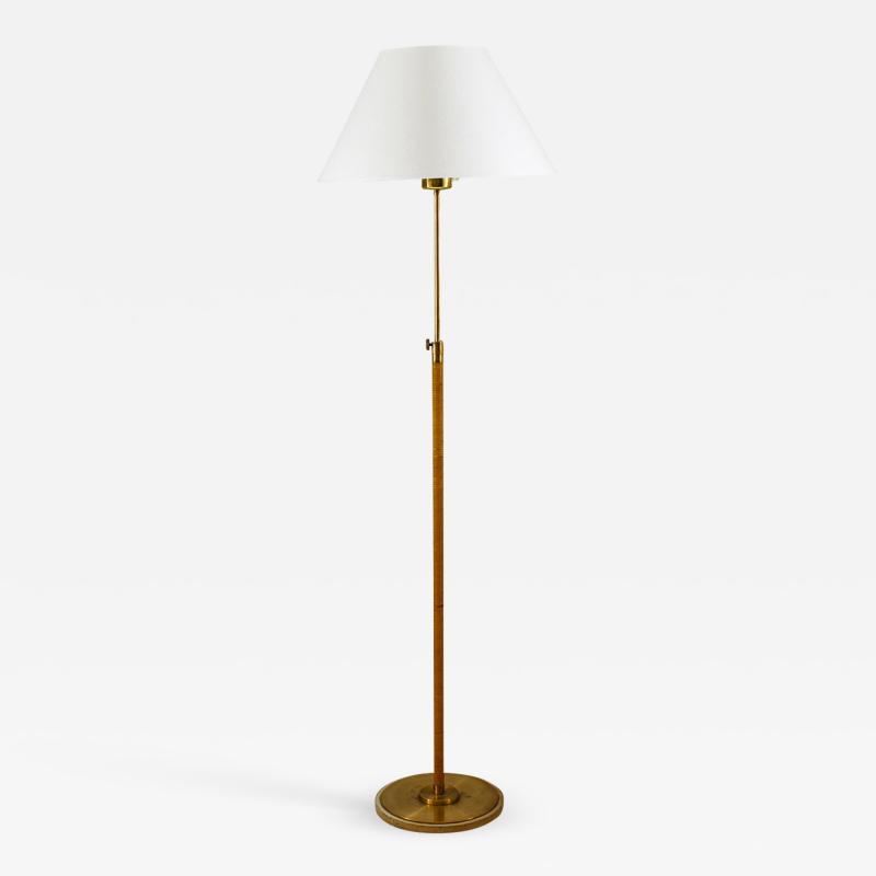 Swedish Modern Midcentury Floor Lamp in Brass and Rattan 1940s