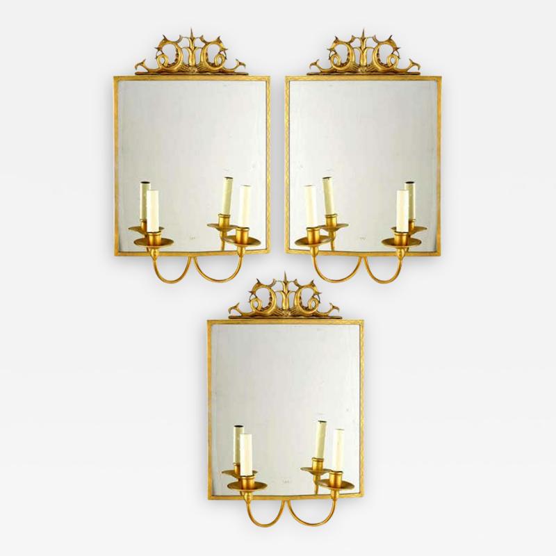 Swedish Modern Neoclassical Gilt Pewter Mirror Wall Sconce Carl Bergstrom 1930