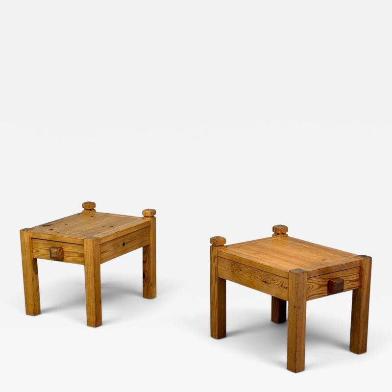 Swedish Modern Nightstands Pine Leather Sweden 1970s