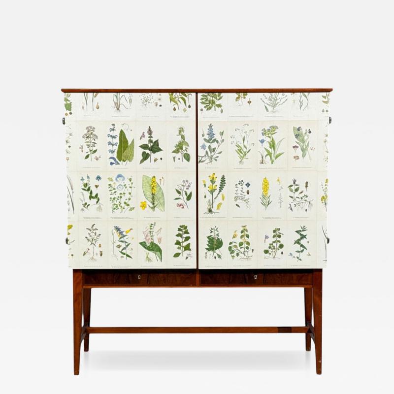 Swedish Modern Nordens Flora Cabinet Birch Floral Lithographs Sweden 1940s
