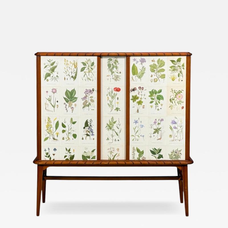 Swedish Modern Nordens Flora Cabinet Mahogany Lithographs Sweden 1940s