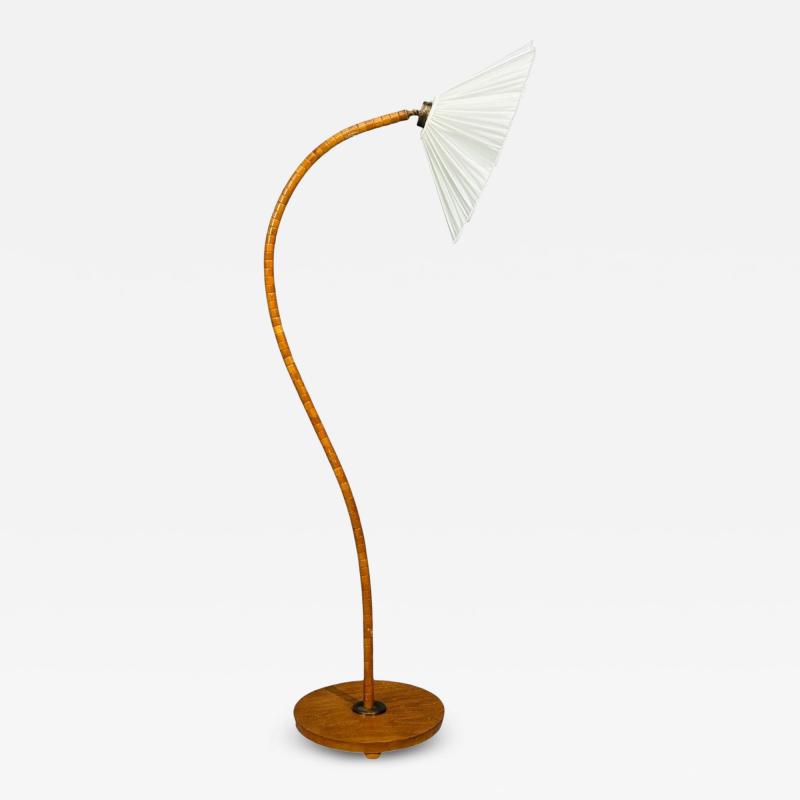 Swedish Modern Organic Floor Lamp Wood Silk Sweden 1930s