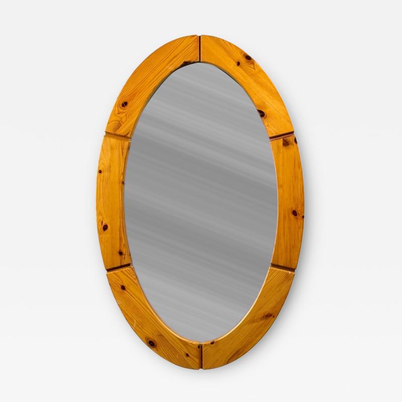 Swedish Modern Oval Wall Mirror Pine Sweden 1970s