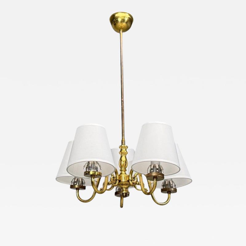 Swedish Modern Pendant Light Brass Fabric Sweden 1950s