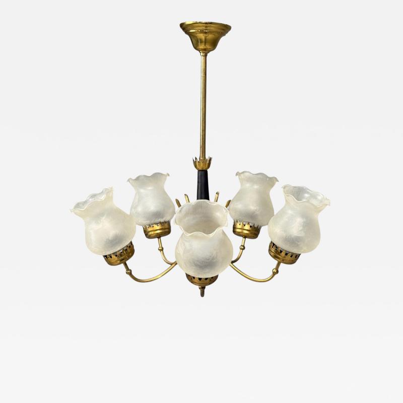 Swedish Modern Pendant Light Brass Glass Sweden 1950s