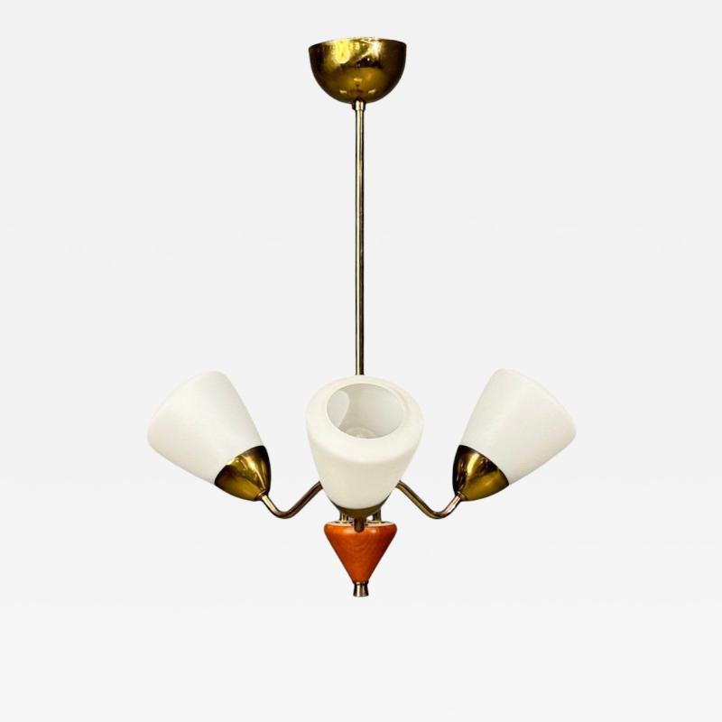 Swedish Modern Pendant Light Brass Glass Teak Sweden 1950s