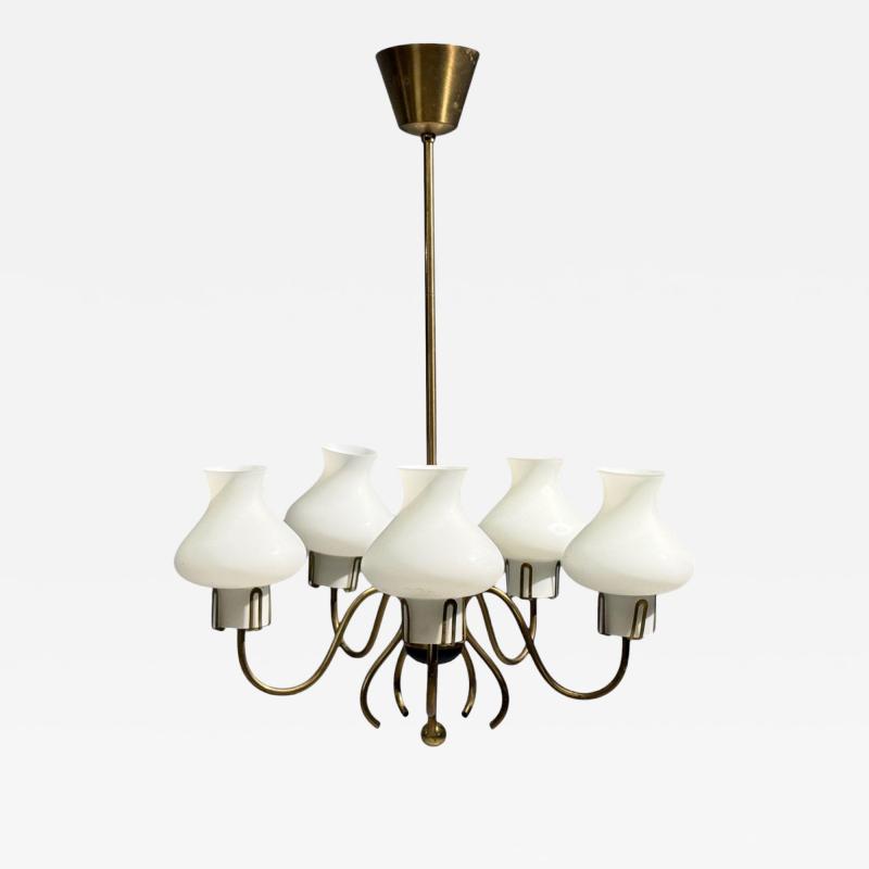 Swedish Modern Pendant Light Brass Opal Glass Sweden 1950s