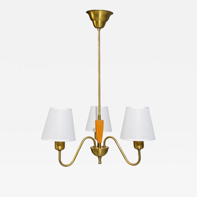 Swedish Modern Pendant Light Brass Wood Sweden 1940s
