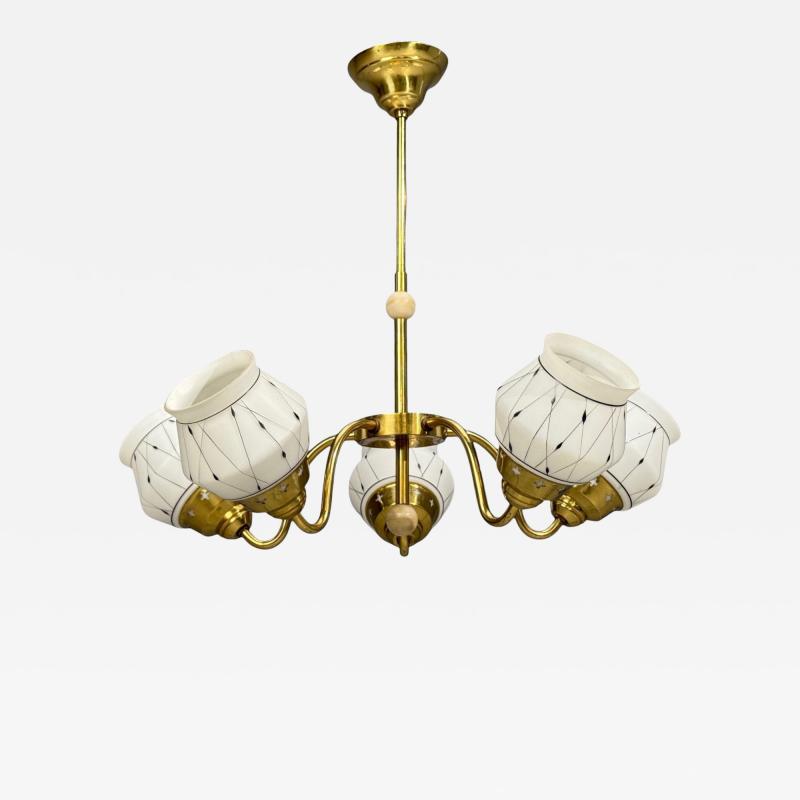Swedish Modern Pendant Light Opaline Glass Brass Plastic Sweden 1930s